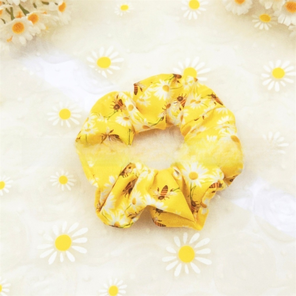 Women's Beach Cloth Hair Tie White Sunflower Bee Print