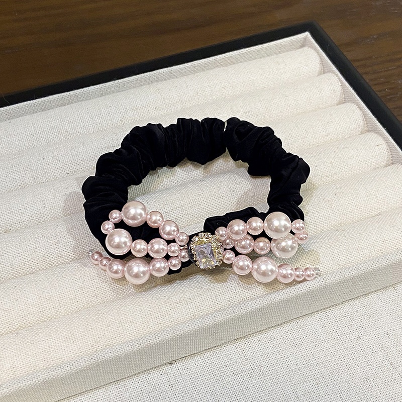 Women's Elegant Bow Knot Hair Tie with Pearls and Rhinestones for Summer