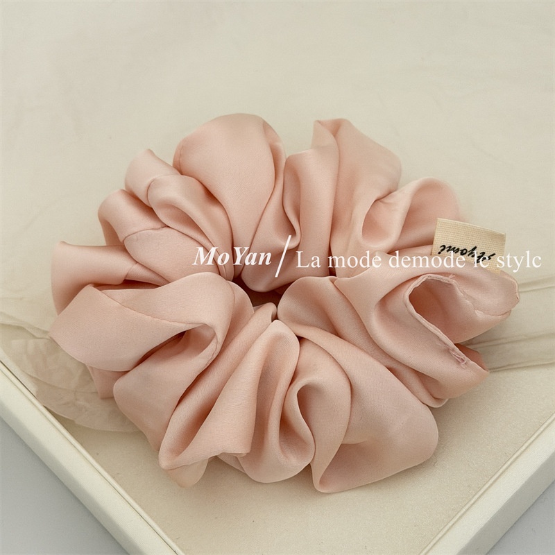 Women's Spring Elegant Satin Hair Tie Scrunchie Solid Color Beige