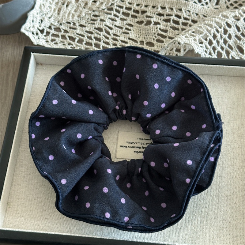 Women's Large Polka Dot Satin Headband French Coffee Black Ethnic Hair Tie