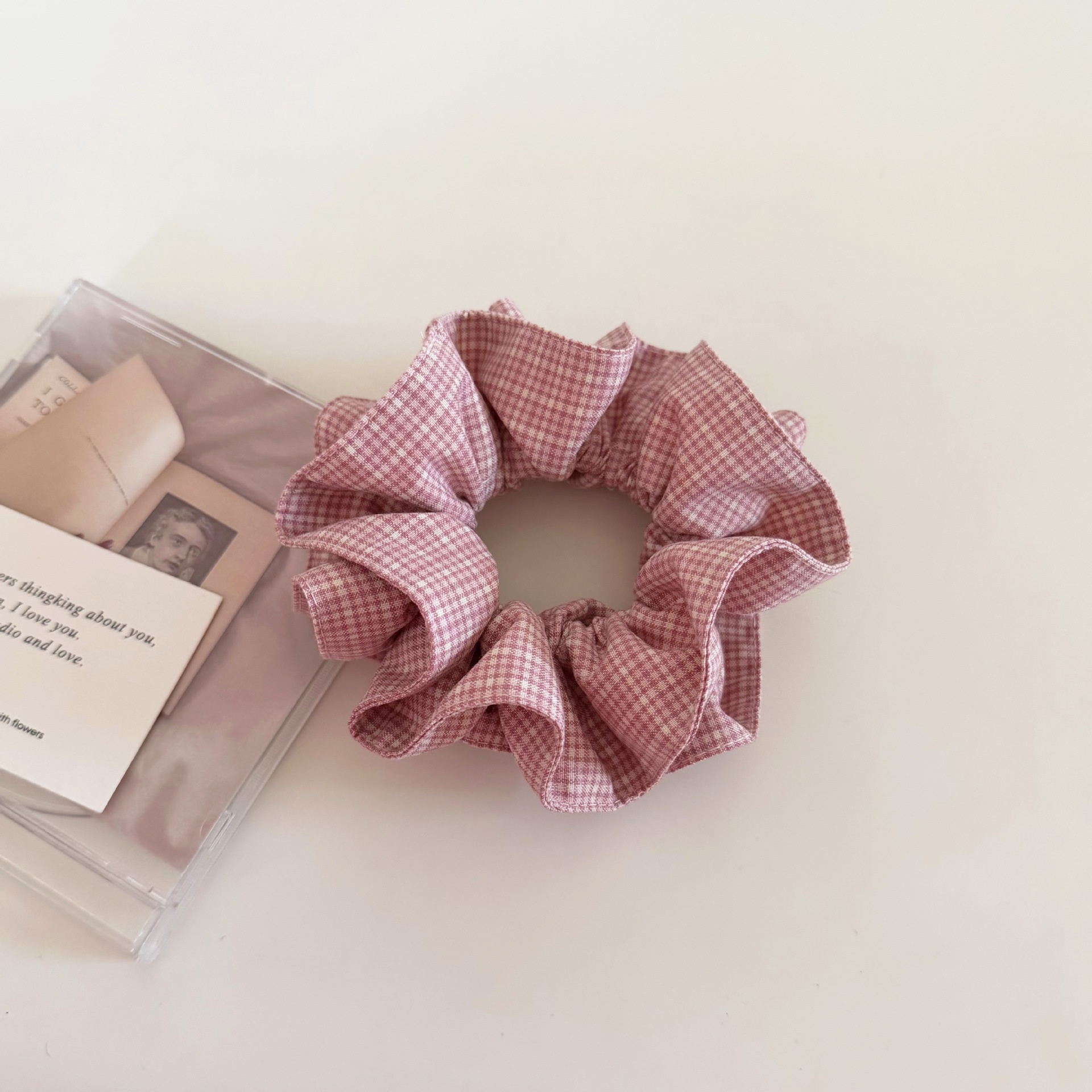Women's Chic Cloth Hair Tie Scrunchie For Daily Wear Pink Plaid