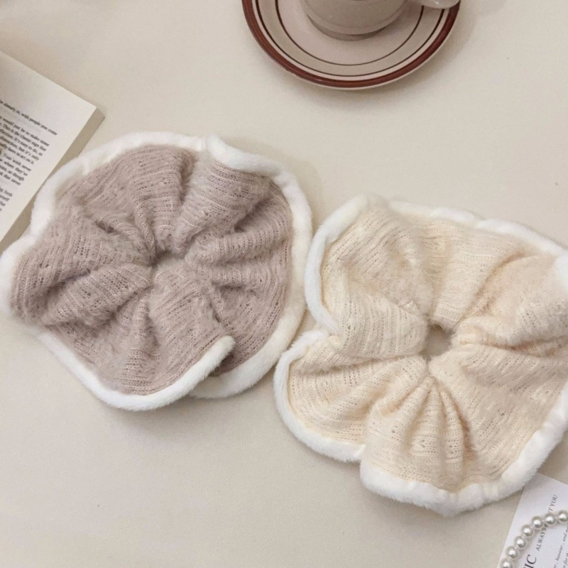 Women's Cozy Irregular Wool Yarn Hair Tie, Soft Autumn Winter Splicing Accessory