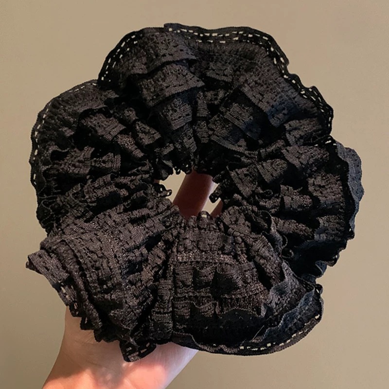 Women's Elegant Banquet Oversized Lace Elastic Hair Tie White Floral