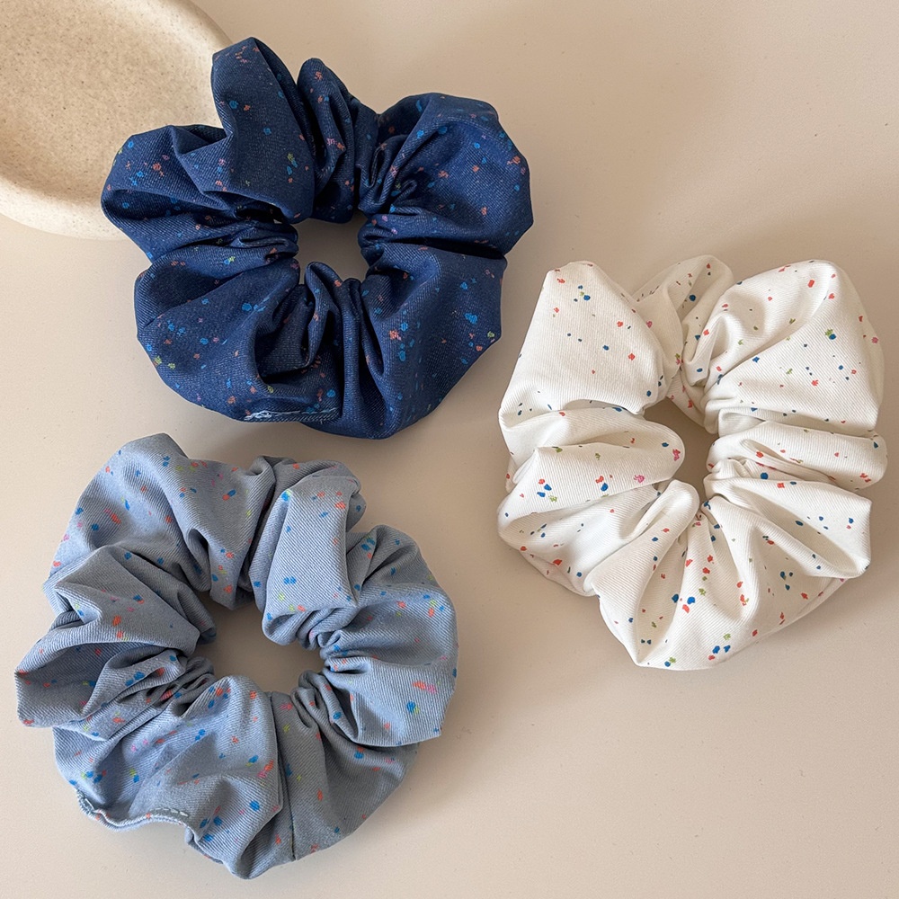 Women's Sweet Spring Satin Lace Hair Tie Scrunchie Beige Polka Dots