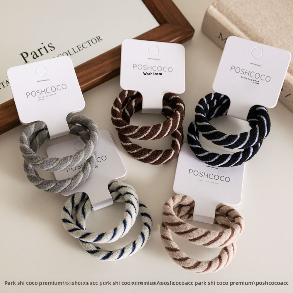 Women's 2Pcs Elastane Hair Ties For Winter Commute Khaki Striped