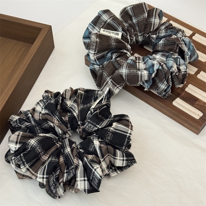 Women's Stylish Cloth Scrunchie Hair Accessories Blue Yellow Plaid