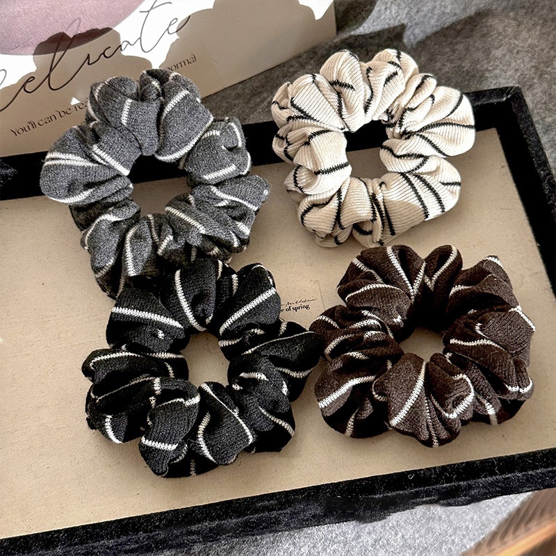 Women's Simple Striped Cloth Hair Tie, High Elasticity Ponytail Holder