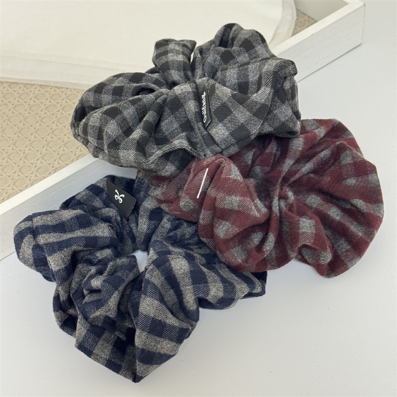 Women's Commute Style Cloth Scrunchie Hair Tie Navy Blue Plaid