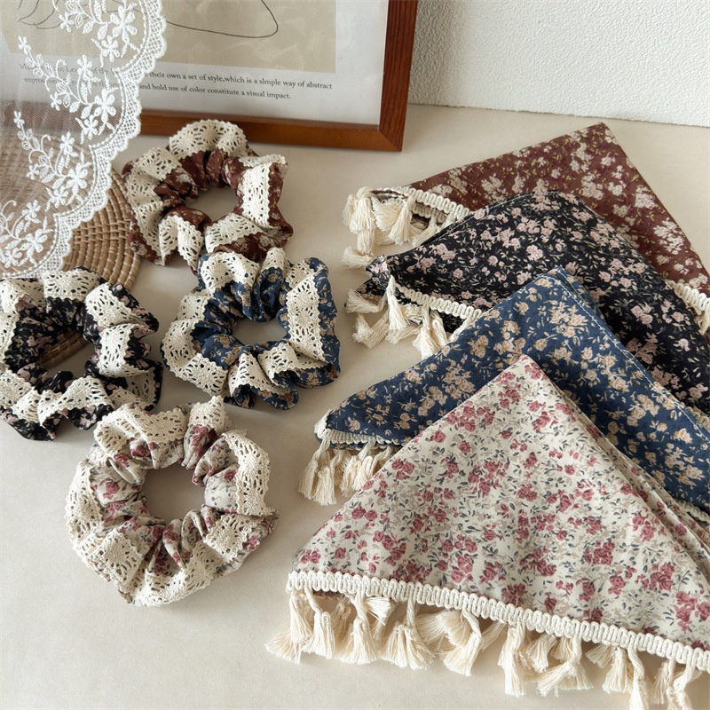 Women's Sweet Ditsy Floral Lace Scarf Hair Tie Cloth Accessory for Spring