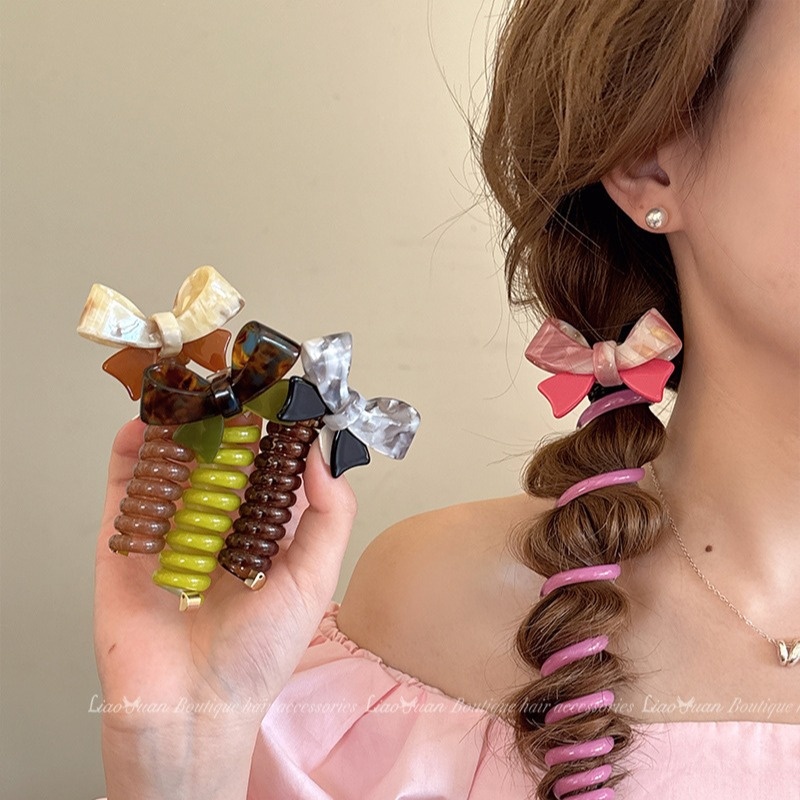 Women's High Elastic Ponytail Bubble Hair Tie Acetate Bowknot