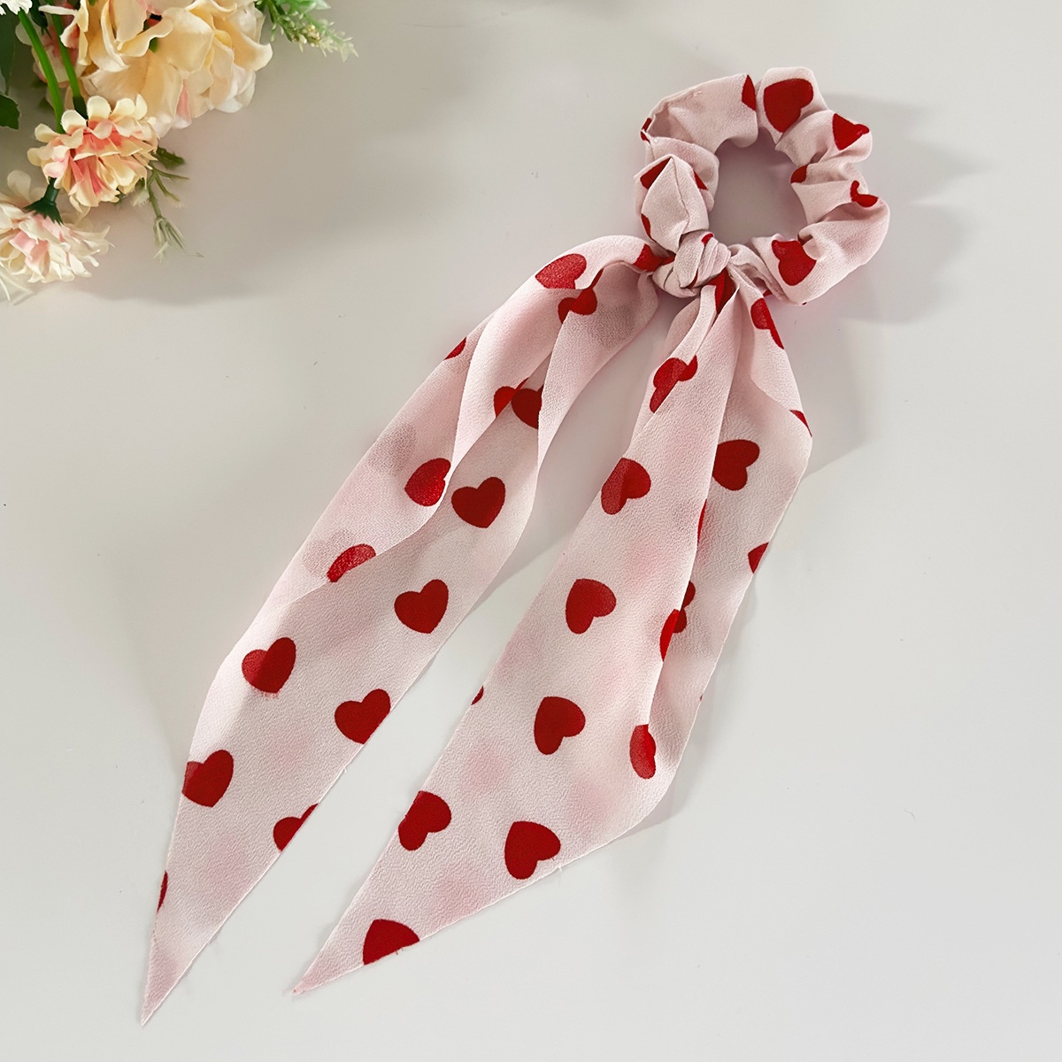 Women's Valentine Gauze Large Bowknot Hair Tie Sweet Heart Pattern