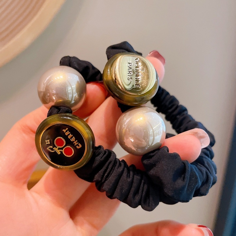 Women's All-Season Cloth Hairband Valentine Gift Black Pearl Letter