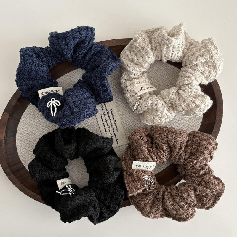 Women's Autumn Winter Knitted Wool Elastic Bun Hairband Solid Color