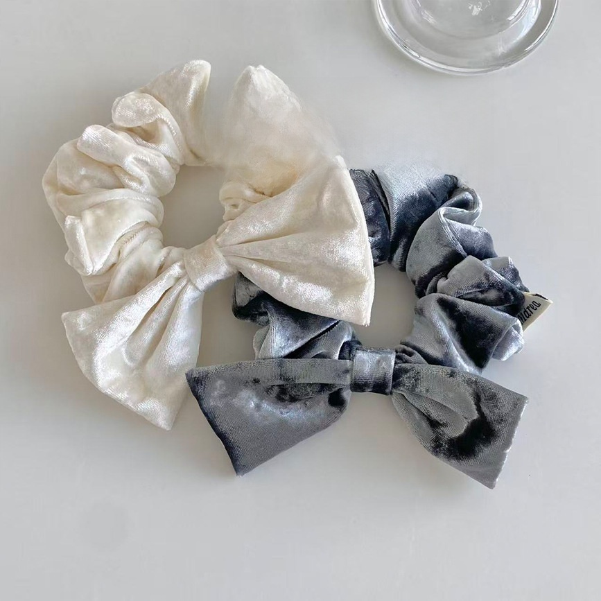 Women Autumn Winter Velvet Bow Hair Band Elastic Scrunchie Solid Color