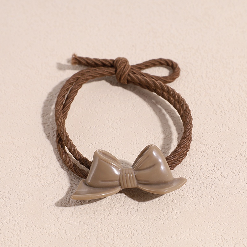 Women's Simple Autumn Cloth Bowknot Hair Tie Coffee Beige Chain Print