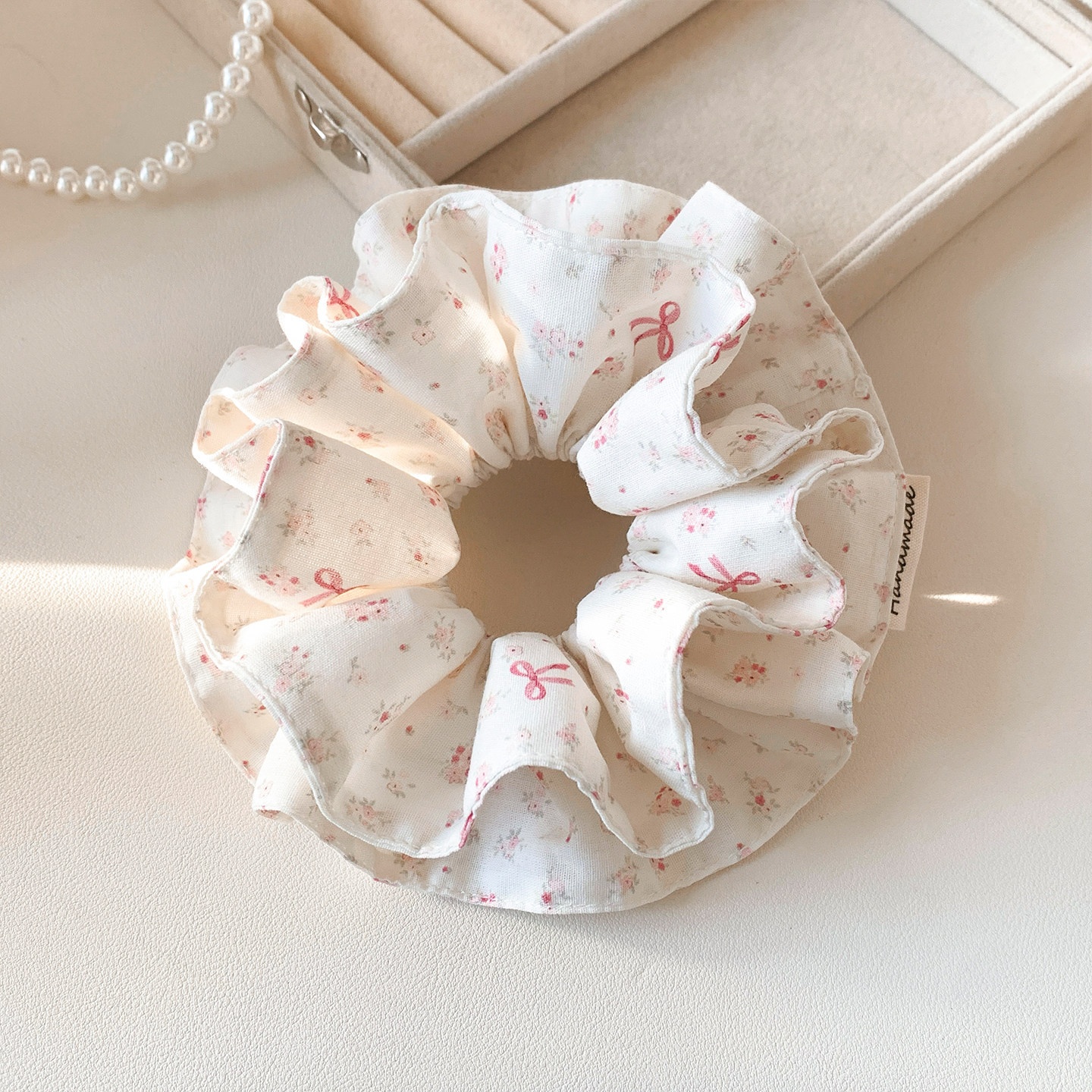 Women's Stylish Cloth Bow Knot Hair Tie White Retro Ditsy Floral