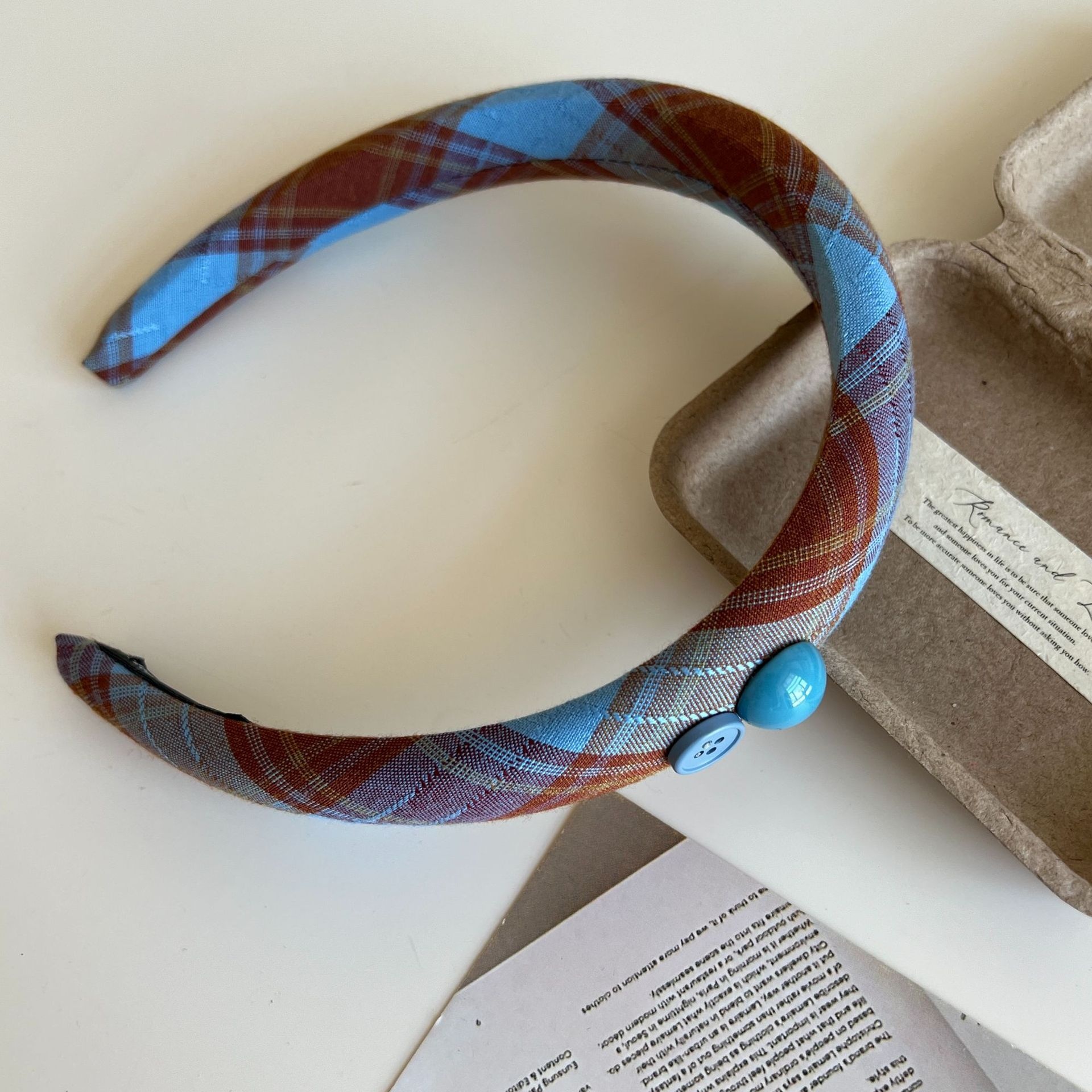 Women Girls Cloth Scarf Ponytail Hair Tie Blue Red Plaid Lattice