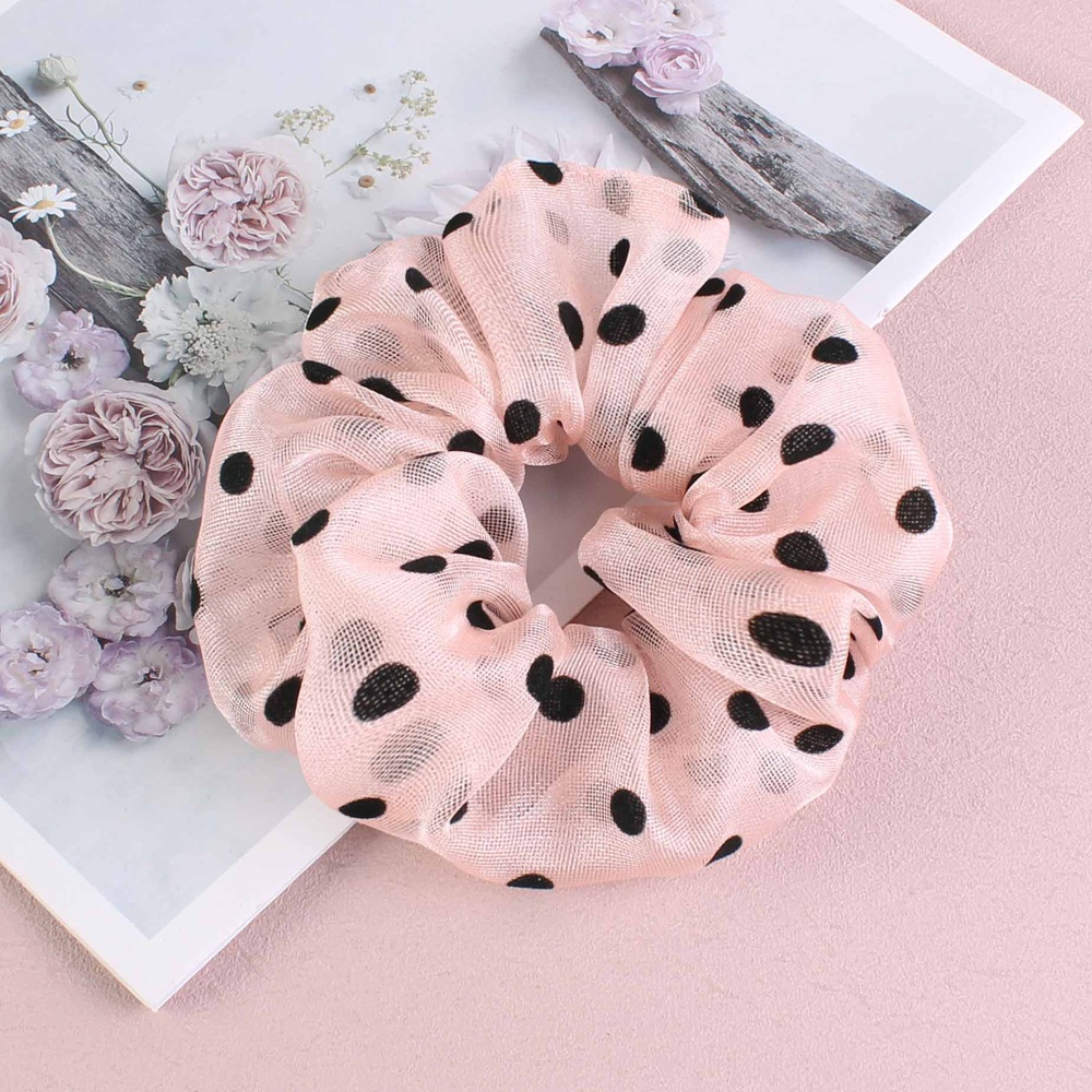 Women's Sweet Chiffon Donut Hair Tie For Summer Styling Pink Polka Dots
