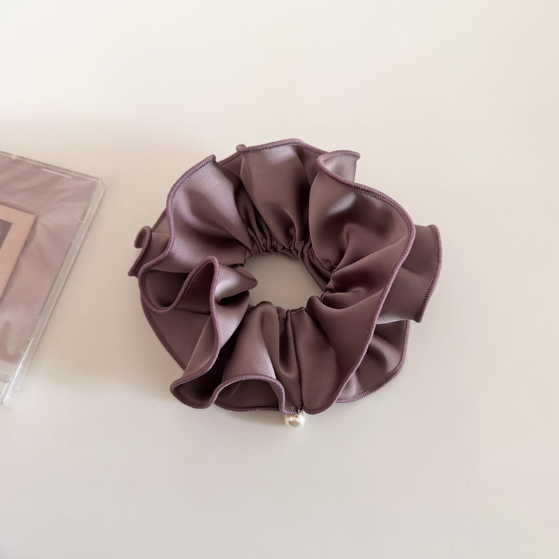 Women's Satin Ruched Bowknot Hair Tie Soft Pearl Elegant Solid Color