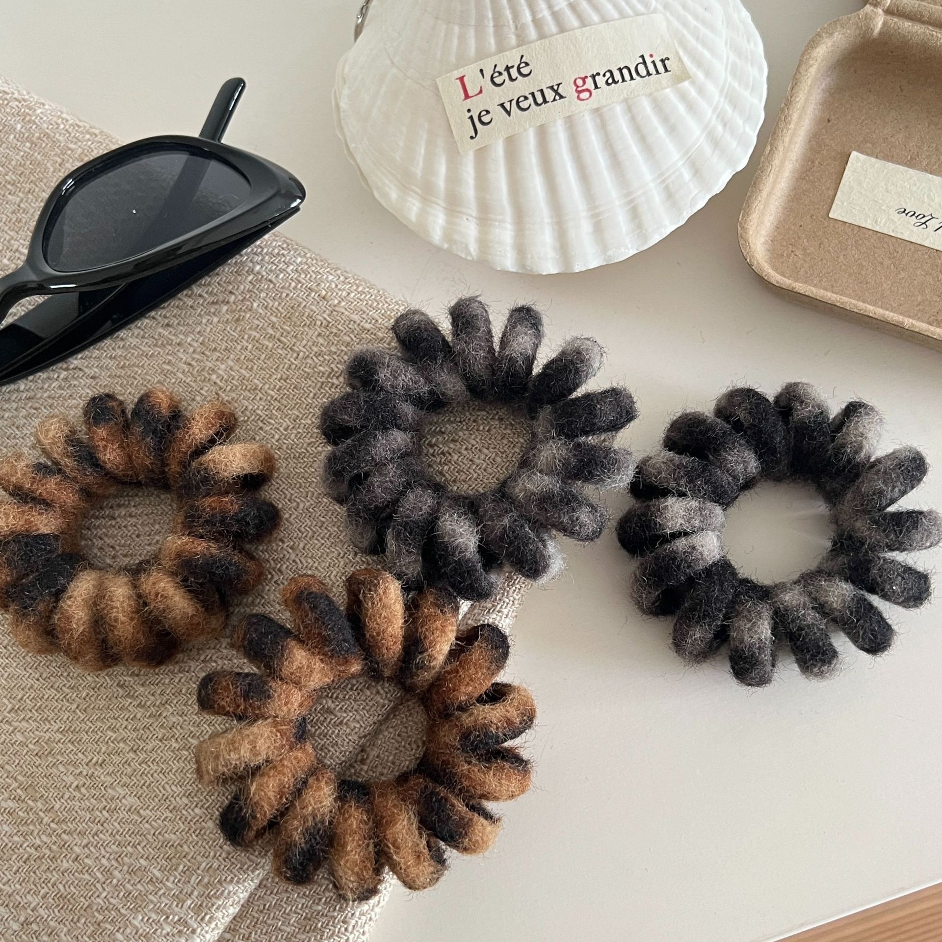 Women's Plush Leopard Telephone Cord Hair Tie Grey Autumn Winter Style