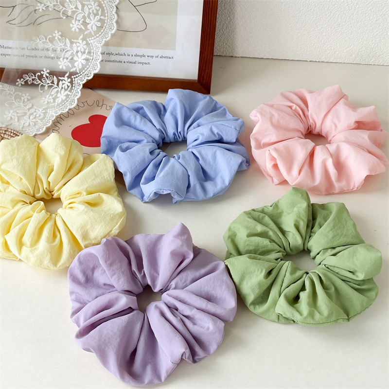Women Fluffy Cloth Sponge Bun Scrunchies Elastic Ponytail Ties Creamy
