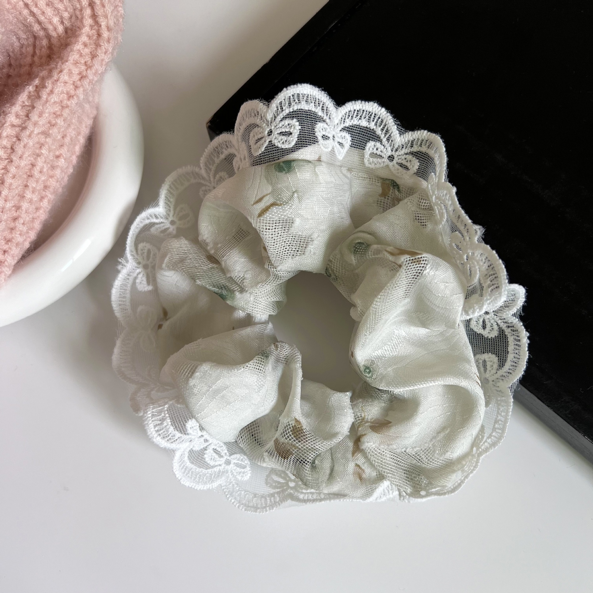 Women's French Lace Flower Hair Tie Fairy Elastic Ponytail Accessory