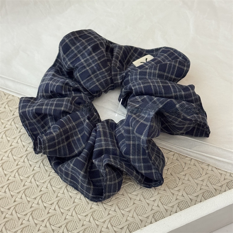 Women's Stylish Soft Cloth Scrunchie Hair Tie Navy Blue Fuchsia Plaid
