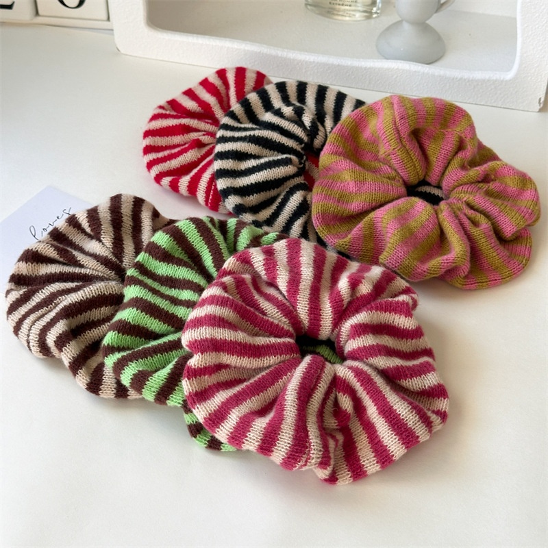 Girls Premium Knitted Cloth Hair Ties Winter Versatile Striped Bands