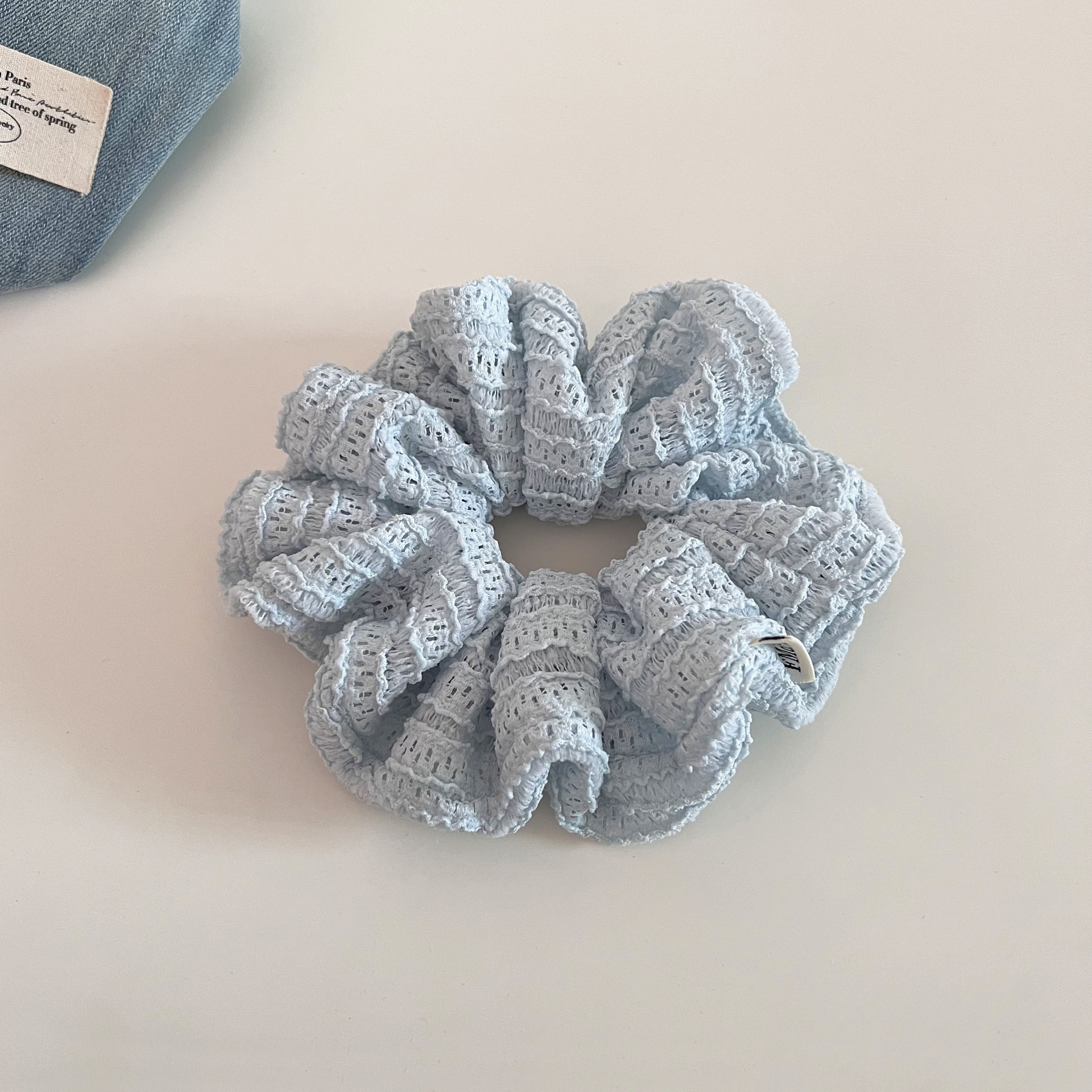 Women's Summer Fairy Lace Hollow Ball Hair Tie Solid Light Blue Pink