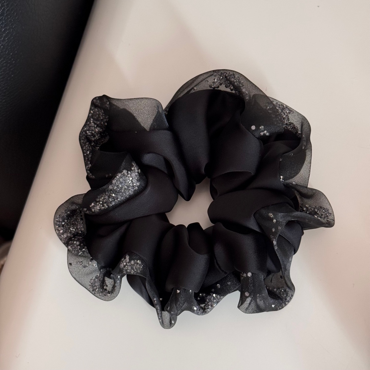 Women's Elegant Rhinestone Inlay Satin Gauze Party Hair Tie Black