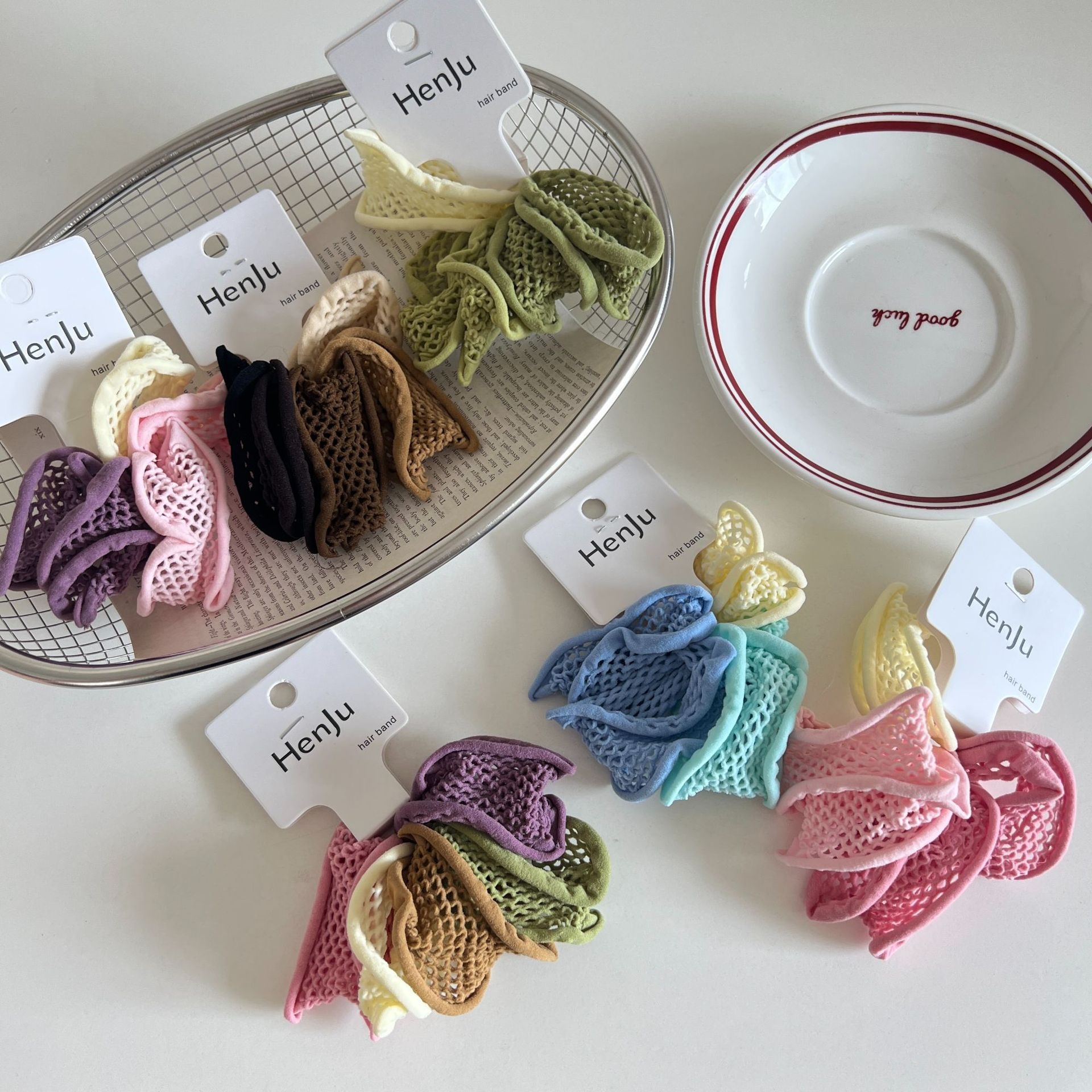 Women Damage-Free Cloth Wide Hair Ties Sweet Candy Color Geometric