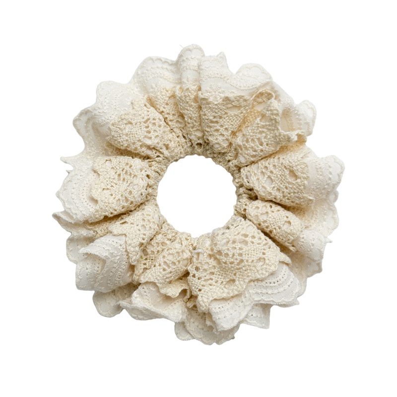 Women's Handmade Hollow Lace Pleated Daily Hair Scrunchie Solid Color