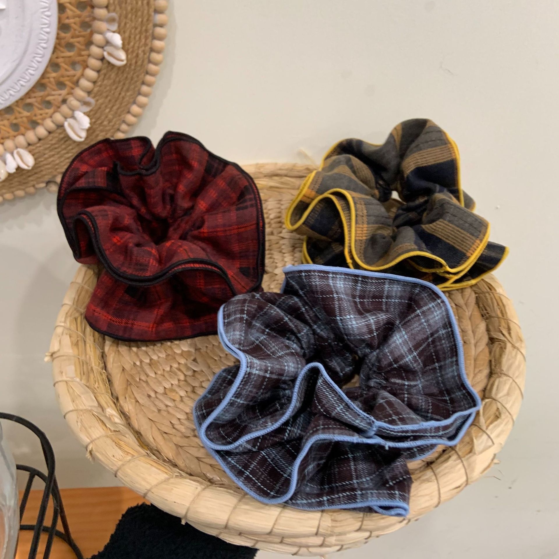 Women's Daily Elegant Cotton Pleated Scrunchie Classic British Plaid