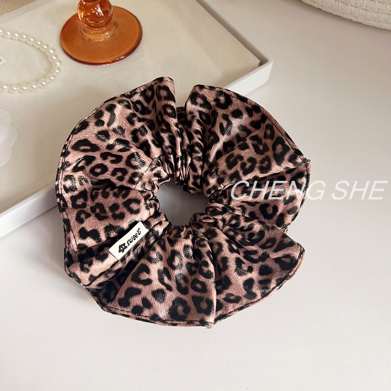 Women's Retro High Elastic Leather Hair Ties For Bun Leopard Print