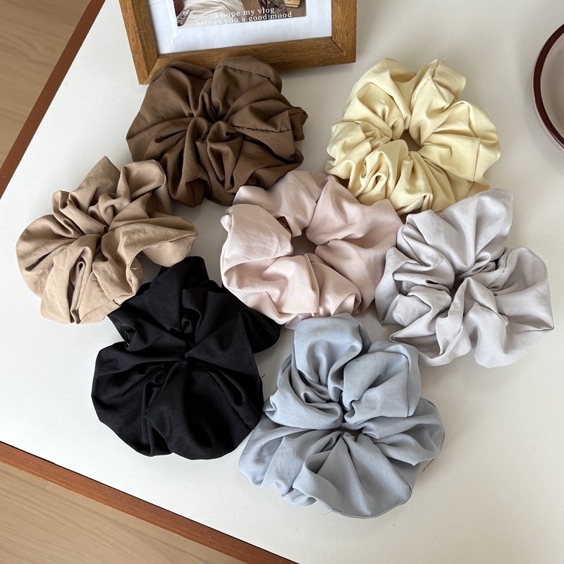 Women Creamy Glossy Cloth Scrunchies Low Ponytail Hair Ties Solid Color
