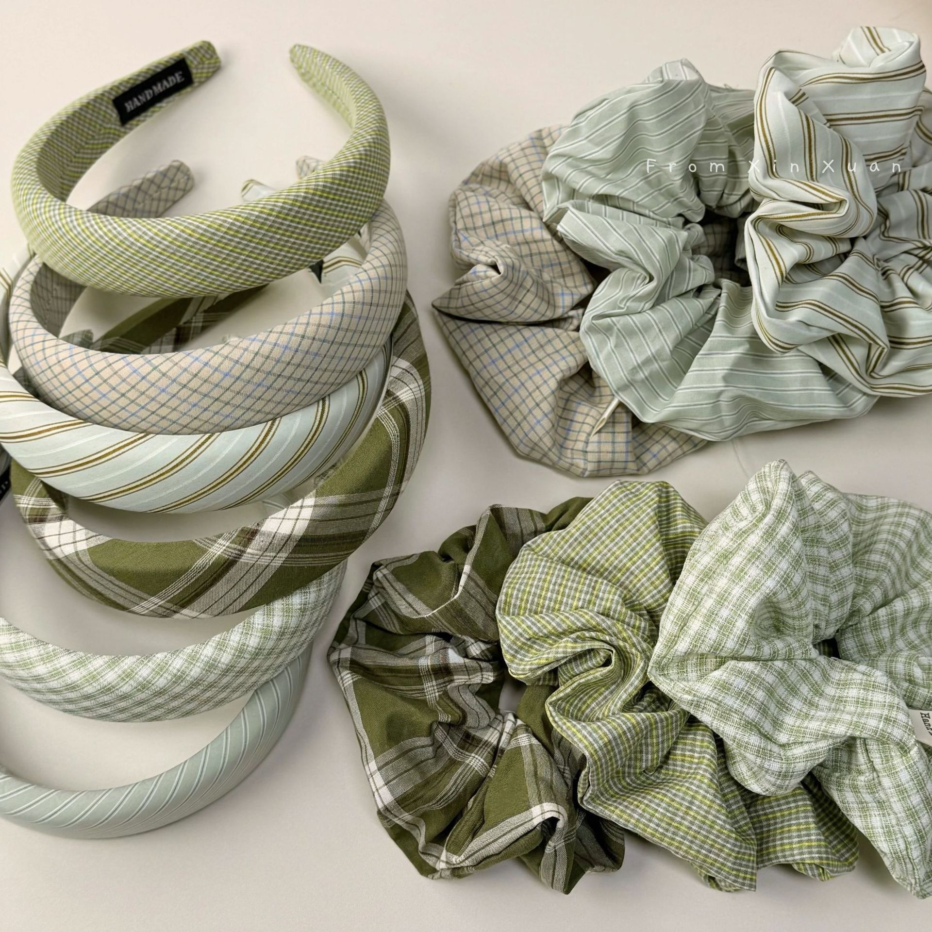 Women's Spring Cloth Bubble Braid Hair Rope Accessory In Green Plaid