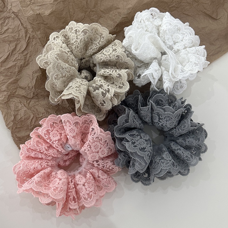 Women's Four Layer Lace Scrunchie Bun Hair Tie Vintage French Cloth