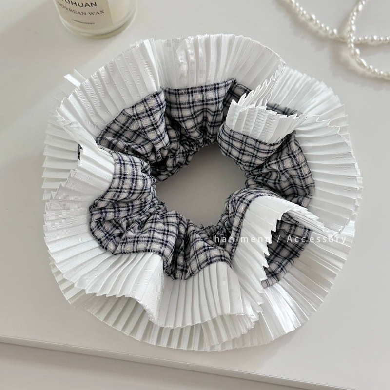 Women's Retro Spring Cotton Hair Tie Black & White Polka Dots