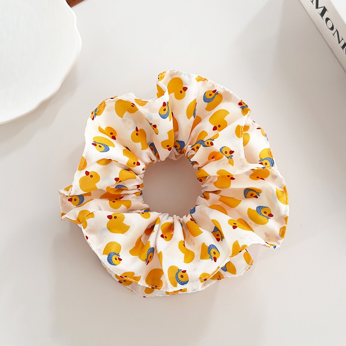 Women's Pleated Cloth Hairband Yellow Cartoon Duck Triangle Pattern