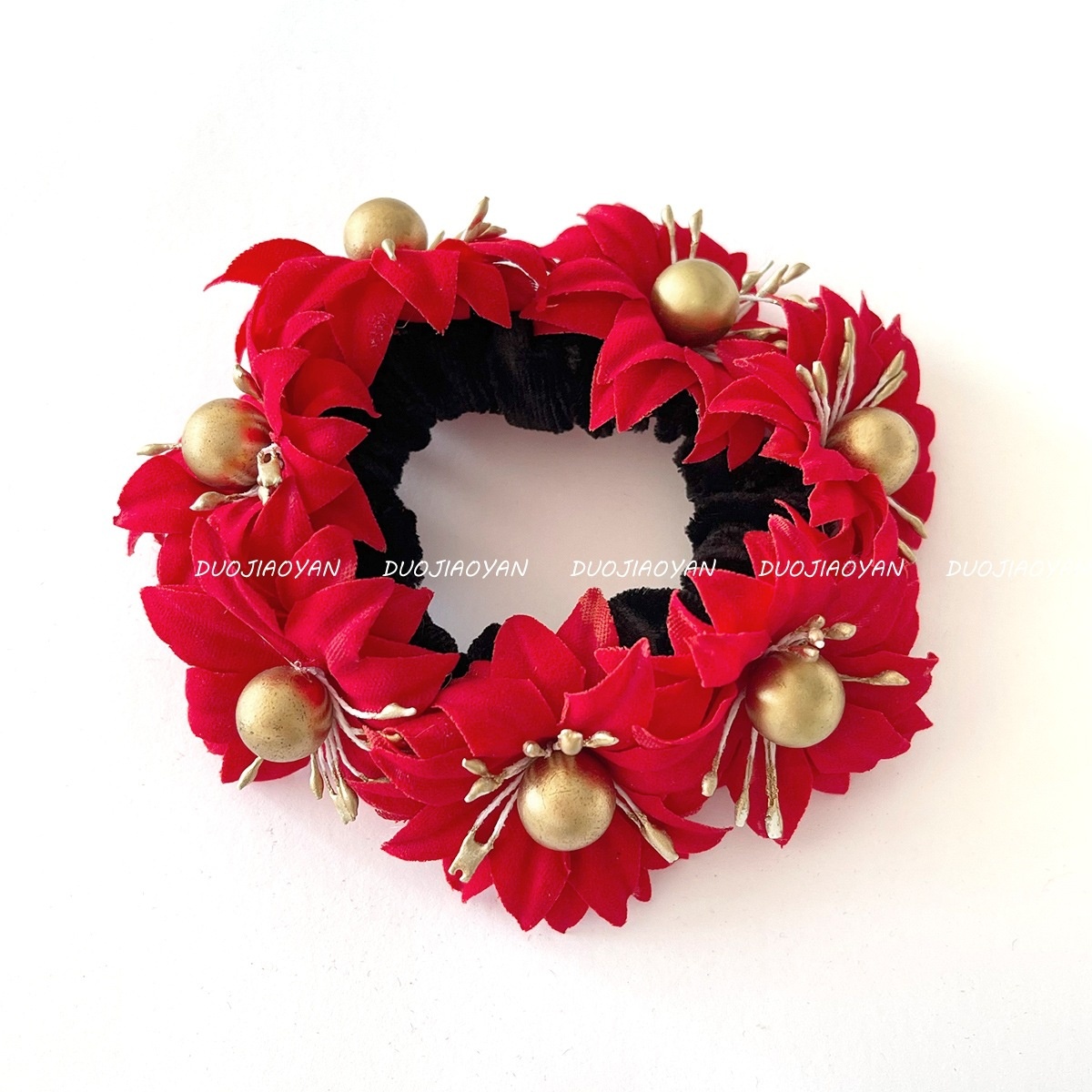 Women's Christmas Bridal Fabric Hairband Red Magnolia Flower