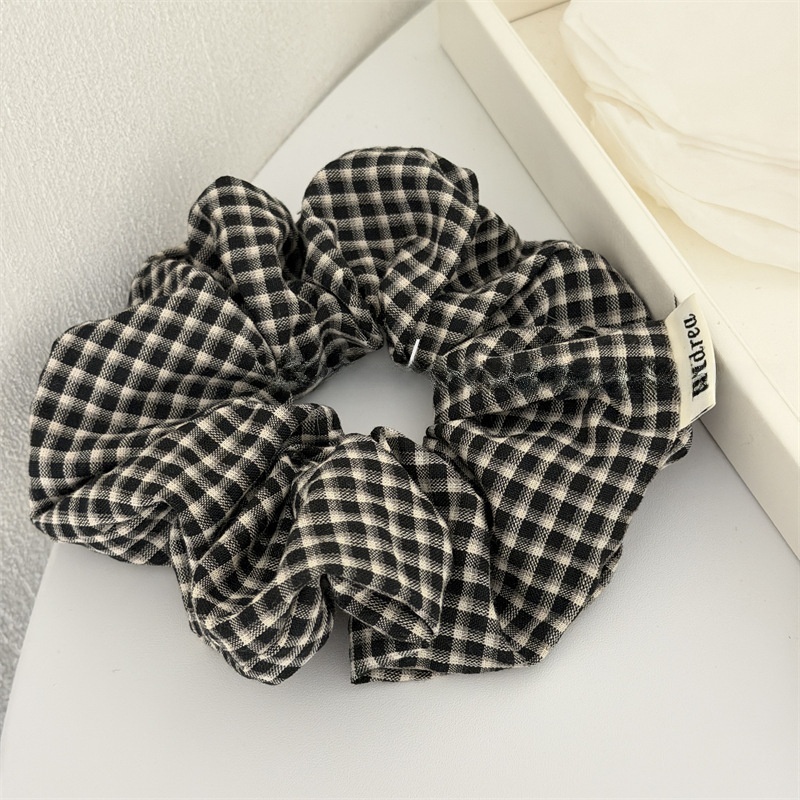 Women's Spring Retro Cloth Hair Tie Scrunchie Blue Black Plaid
