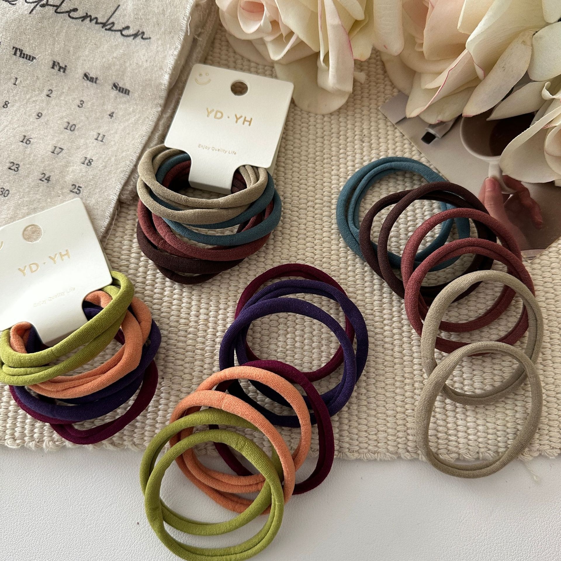 Women's Autumn Cloth Bubble Braid Hair Ties 8Pcs In Blue, Beige, Black