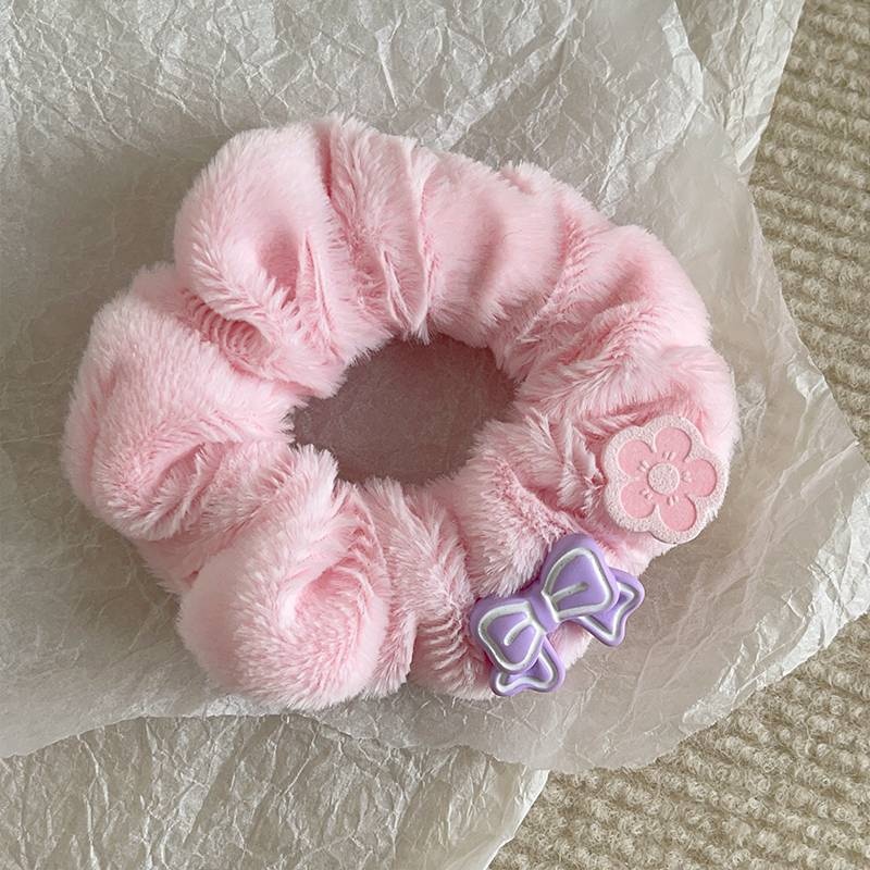 Women's Sweet Plush Rib-Knit Butterfly Knot Color Block Winter Hair Tie