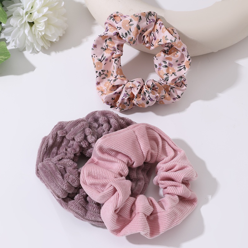 Women's Ethnic Floral Plush Hair Accessories Set Winter Large Elastic Ties