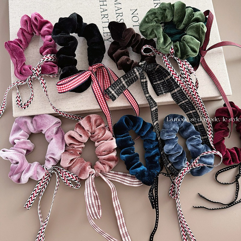 Women's New Year Christmas Bowknot Hair Ties High Elasticity Cloth Bands