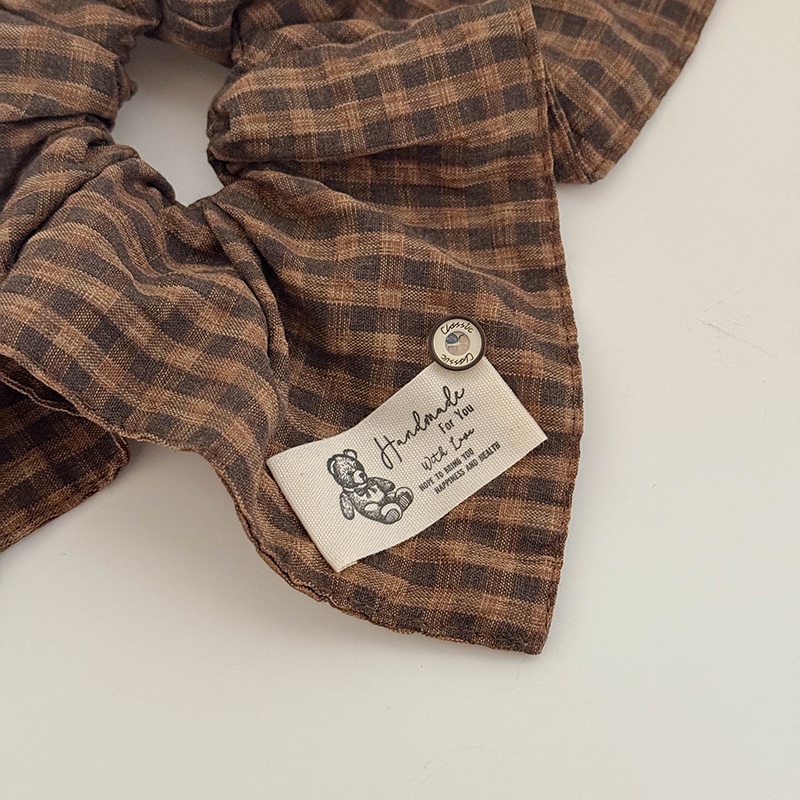 Women's Retro Autumn Winter Cloth Scrunchies Grey Checkered Plaid