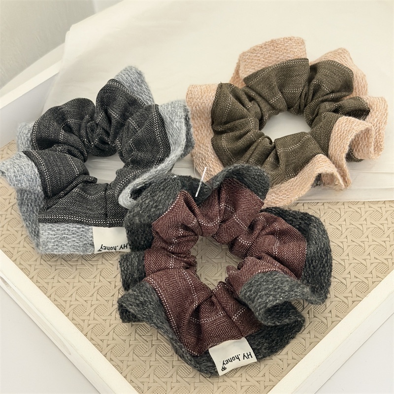 Women's Autumn Winter Knit Hair Tie Retro Striped Coffee Color