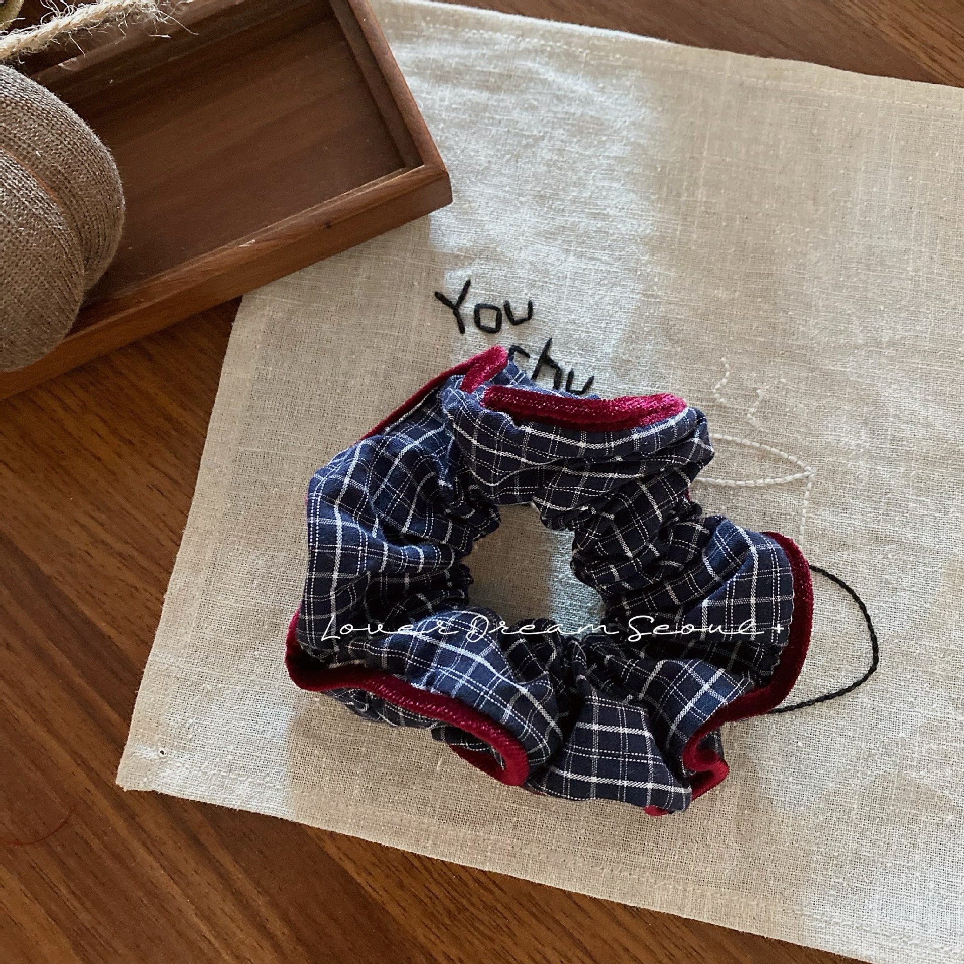 Women's Plaid Velvet Edged Hair Ties Elegant Autumn Winter Stripe Bands