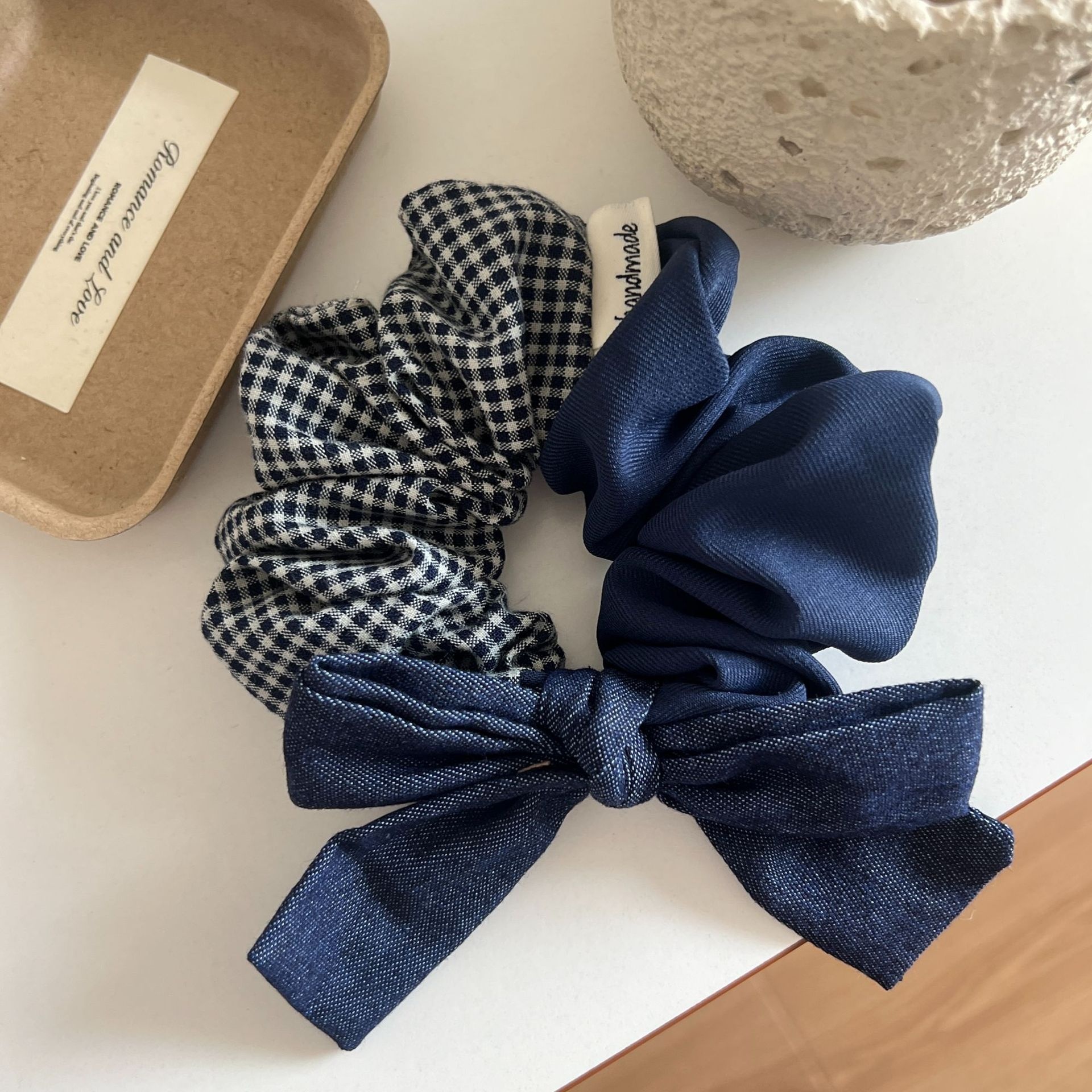 Women's Elegant Plaid Cloth Hair Ties Cute Bear Low Bun Hair Ropes