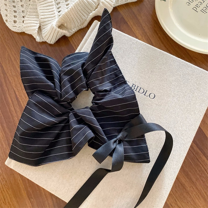 Women's Cloth Bowknot Telephone Cord Hair Tie For Spring Black Plaid